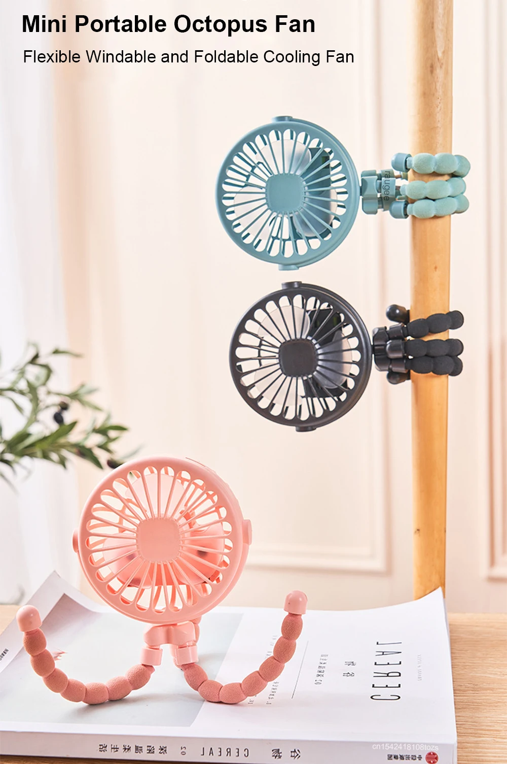 Octopus Fan Mini Flexible Tripod Cooler Fan Portable 360° Rotate Handheld Desk Fan for Stroller Bike Travel Winding Vertical Fan