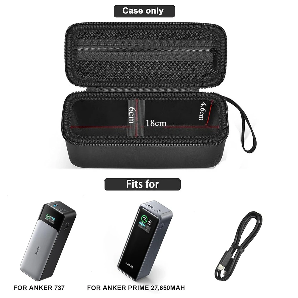 Protective Storage Case for Anker Prime 737 Power Bank, Portable Charger Protective Storage Bag for USB Cable Accessories Box