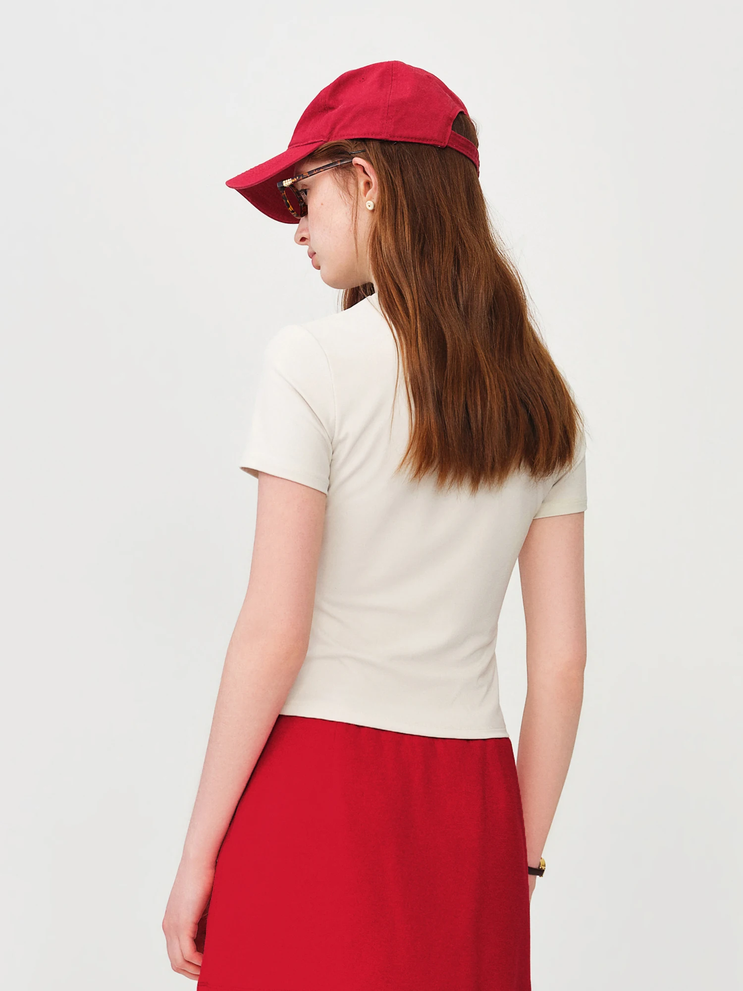 FSLE 2026 Summer Women's Nylon Spandex Tapered T-Shirt - Flattering Casual Top for Daily Wear