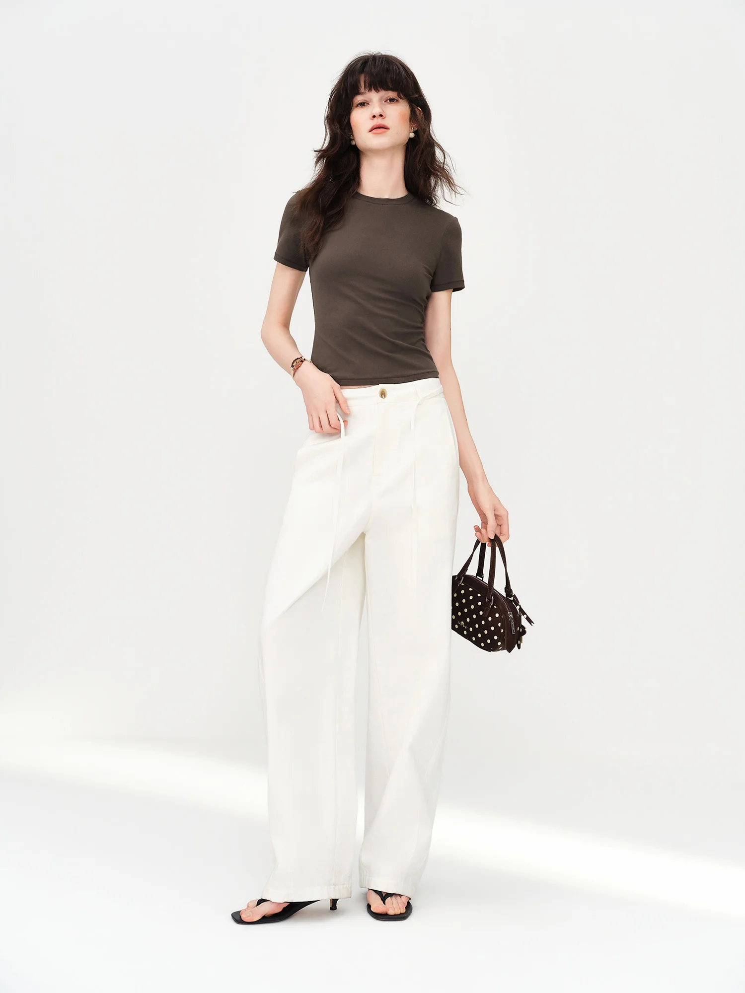 FSLE 2026 Summer Women's Nylon Spandex Tapered T-Shirt - Flattering Casual Top for Daily Wear
