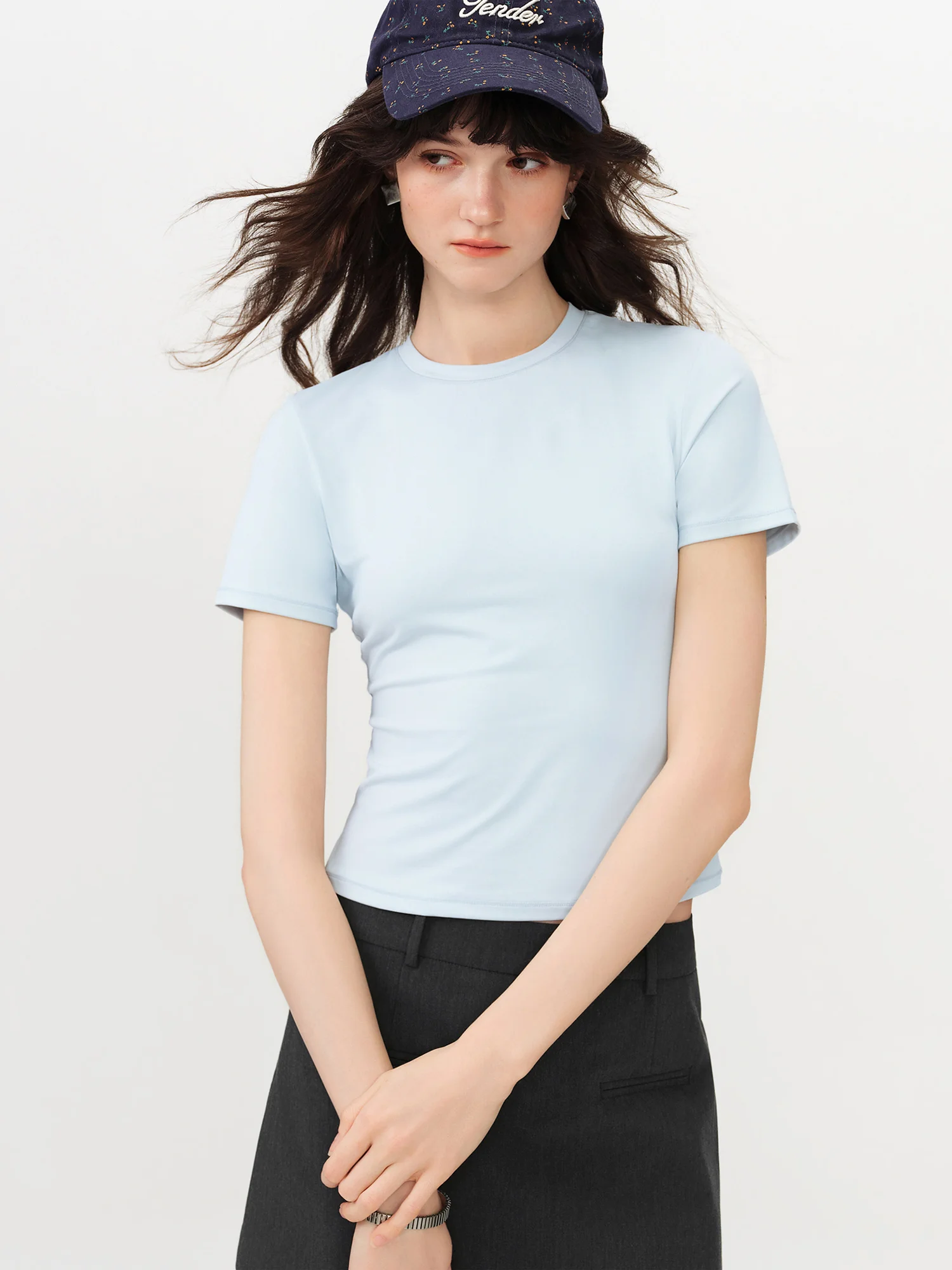 FSLE 2026 Summer Women's Nylon Spandex Tapered T-Shirt - Flattering Casual Top for Daily Wear