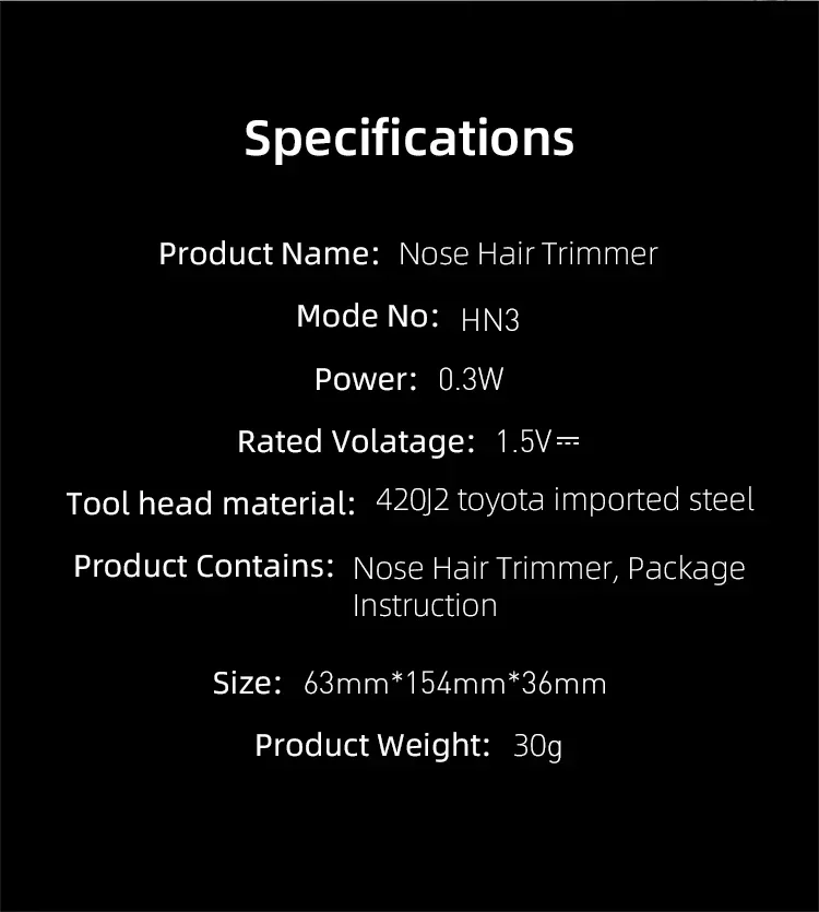 Huanxing HN3 Electric Mini Nose Hair Trimmers Portable Nose Ear Hair Shaver Clipper Waterproof Safe Removal Cleaner