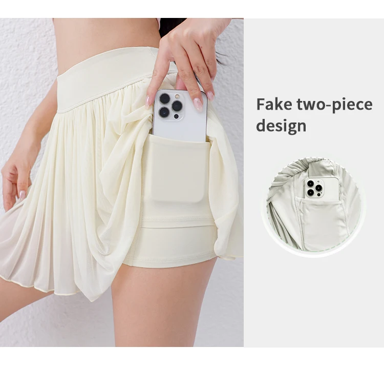 Women Pleated Mesh Tennis Skort High Waist Built-in Shorts Quick Dry Breathable Running Workout Mini Skirt