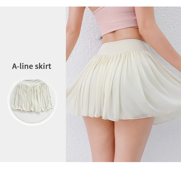 Women Pleated Mesh Tennis Skort High Waist Built-in Shorts Quick Dry Breathable Running Workout Mini Skirt