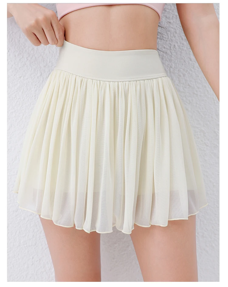 Women Pleated Mesh Tennis Skort High Waist Built-in Shorts Quick Dry Breathable Running Workout Mini Skirt
