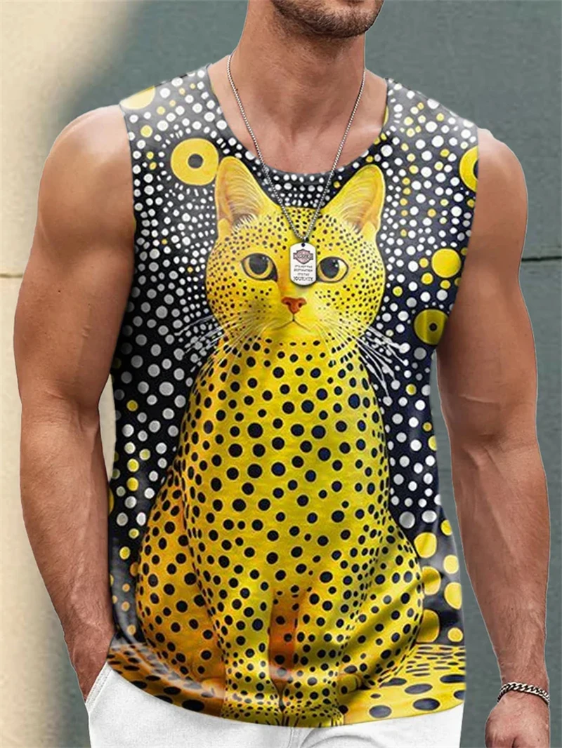 Fashion Leopard Print Tank Tops For Men Summer Trendy Sleeveless 3D Printed Streetwear Vest Cool Oversized Breathable Tees Tops