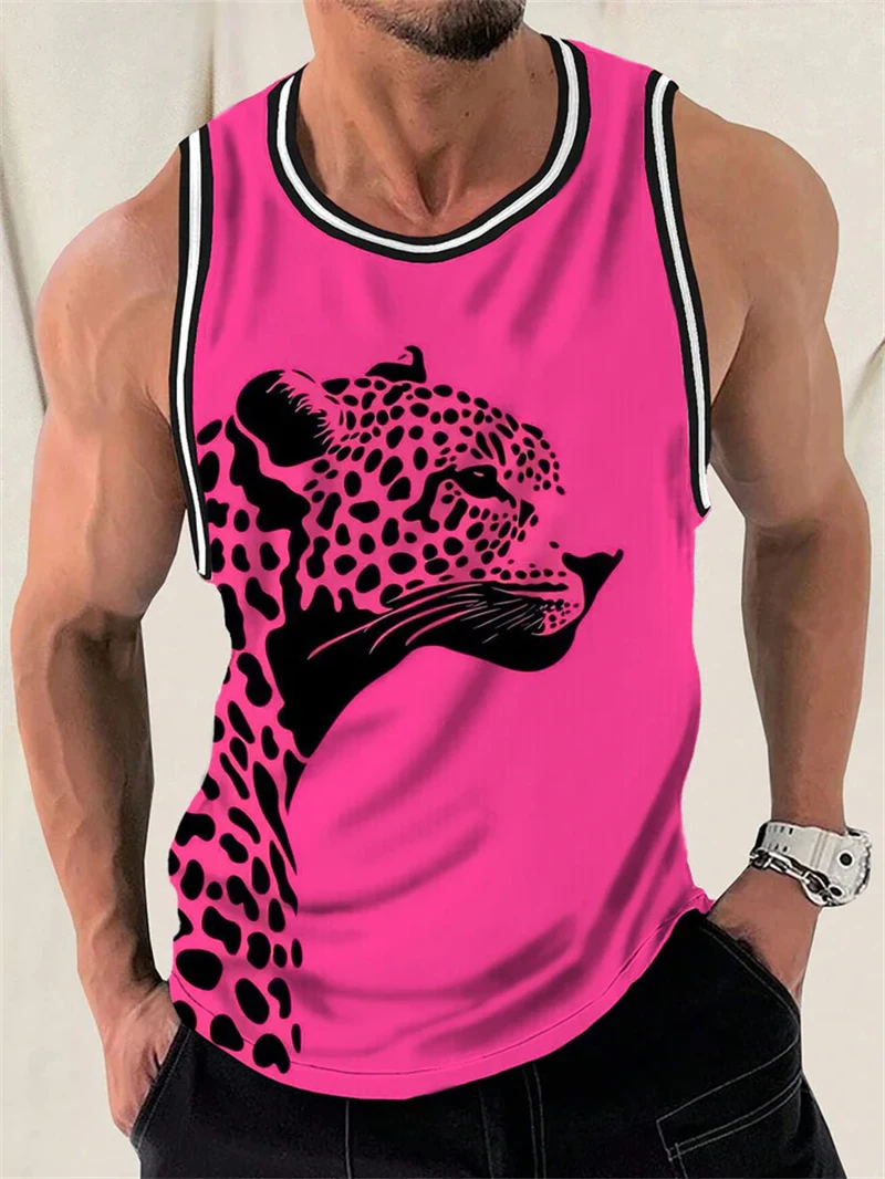 Fashion Leopard Print Tank Tops For Men Summer Trendy Sleeveless 3D Printed Streetwear Vest Cool Oversized Breathable Tees Tops