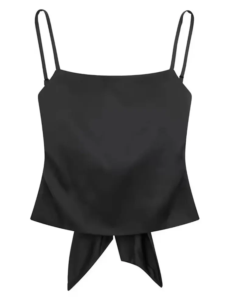 HH Womens Satin Spaghetti Strap Cami Top Tie Back Square Neck Camisole Elegant Summer Casual Party Streetwear Crop Top