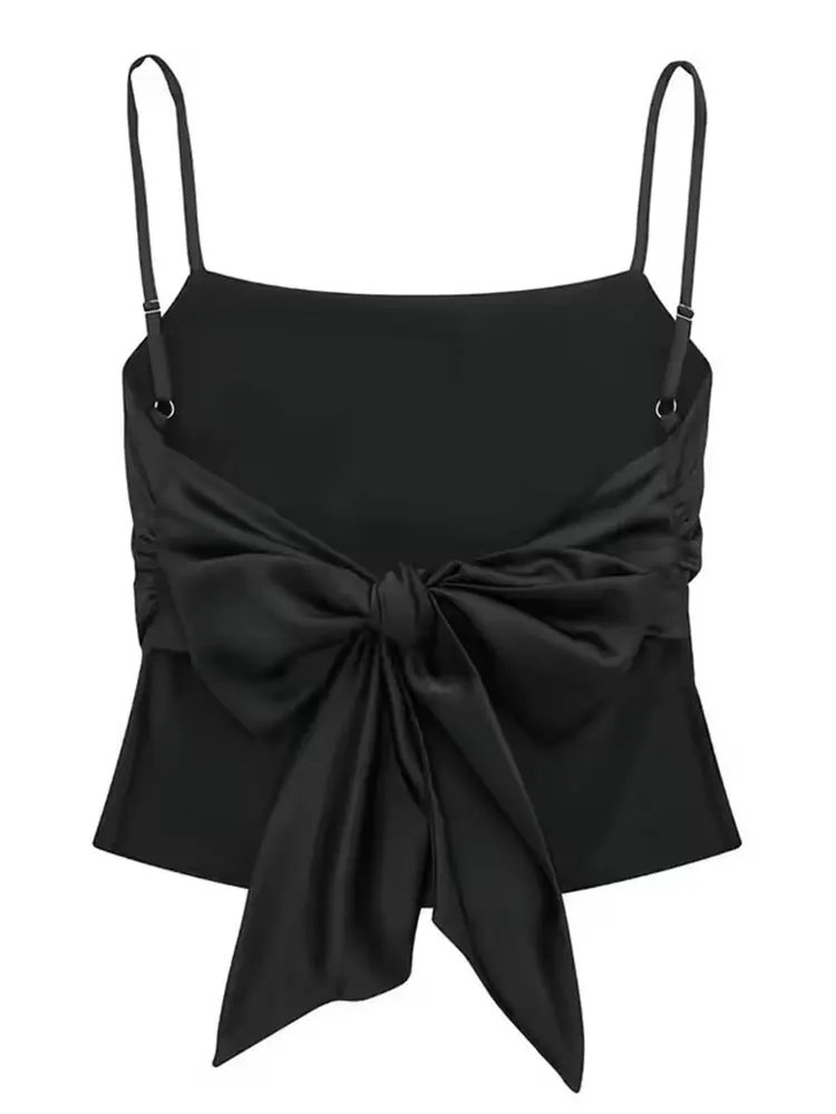 HH Womens Satin Spaghetti Strap Cami Top Tie Back Square Neck Camisole Elegant Summer Casual Party Streetwear Crop Top