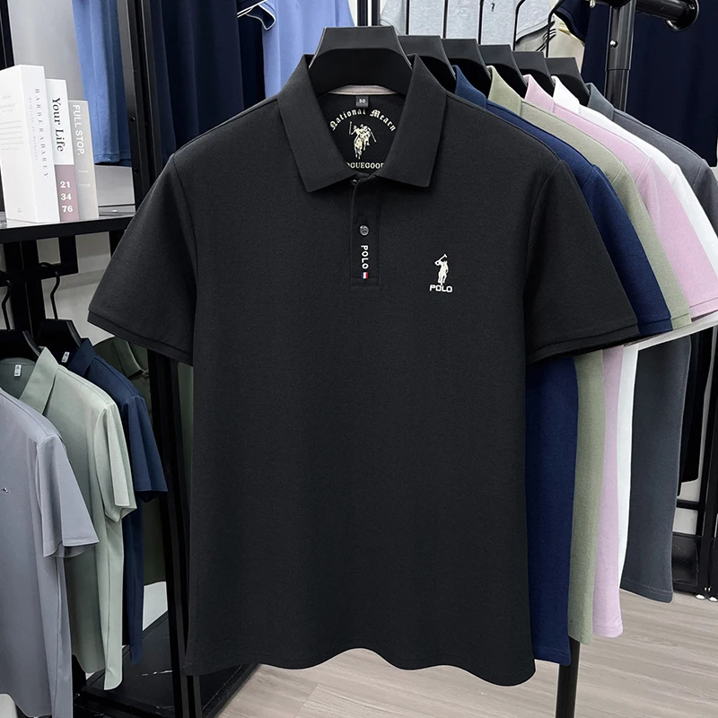 Luxury brand short sleeve silky cotton polo shirt summer new business men's T-shirt Paul Pony embroidered breathable casual top