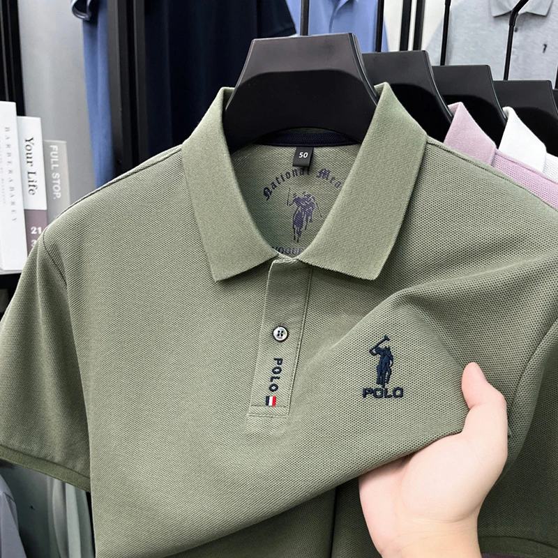 Luxury brand short sleeve silky cotton polo shirt summer new business men's T-shirt Paul Pony embroidered breathable casual top