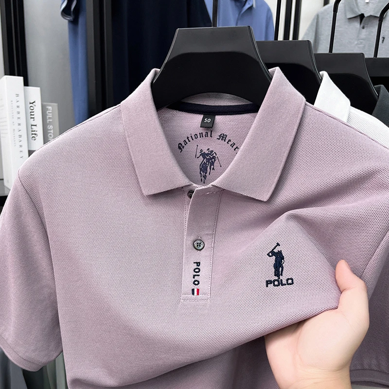 Luxury brand short sleeve silky cotton polo shirt summer new business men's T-shirt Paul Pony embroidered breathable casual top