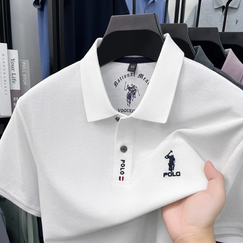 Luxury brand short sleeve silky cotton polo shirt summer new business men's T-shirt Paul Pony embroidered breathable casual top