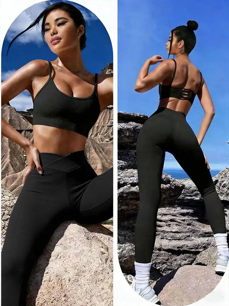 Cross Waist Yoga Leggings Stretch Slim Fit V Shaped Waistband Tummy Control Sweatpants Casual Athletic Leggings For Slim Figures