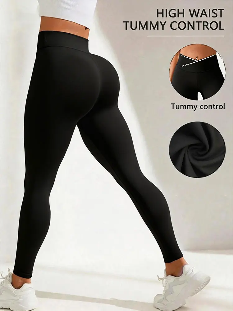 Cross Waist Yoga Leggings Stretch Slim Fit V Shaped Waistband Tummy Control Sweatpants Casual Athletic Leggings For Slim Figures