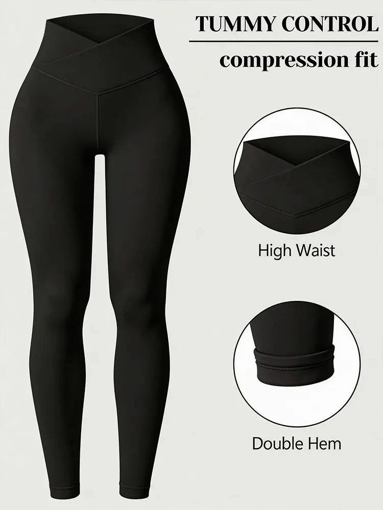 Cross Waist Yoga Leggings Stretch Slim Fit V Shaped Waistband Tummy Control Sweatpants Casual Athletic Leggings For Slim Figures
