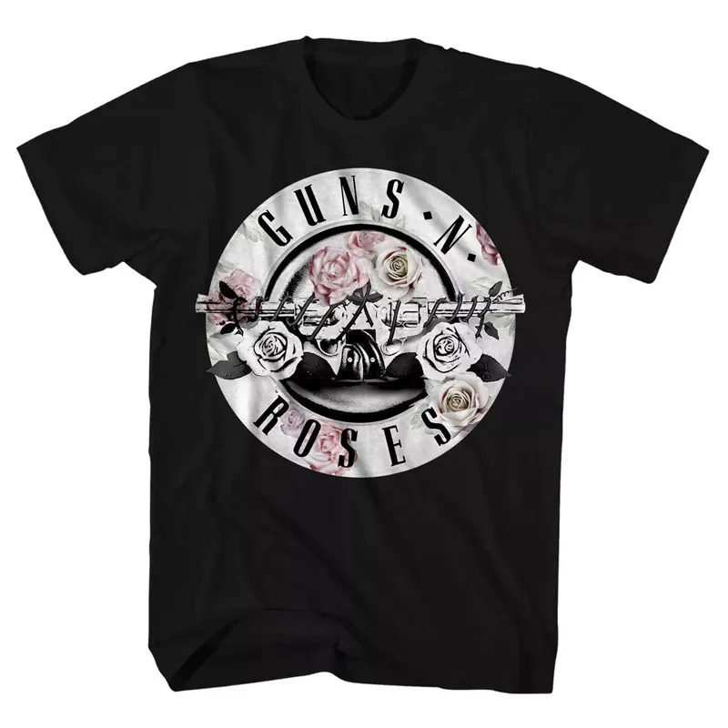 Pistol Rose Pattern Guns N 'Roses Rock Guns and Roses Band Casual T-Shirt Men's and Women's Luxury Band Brand Top