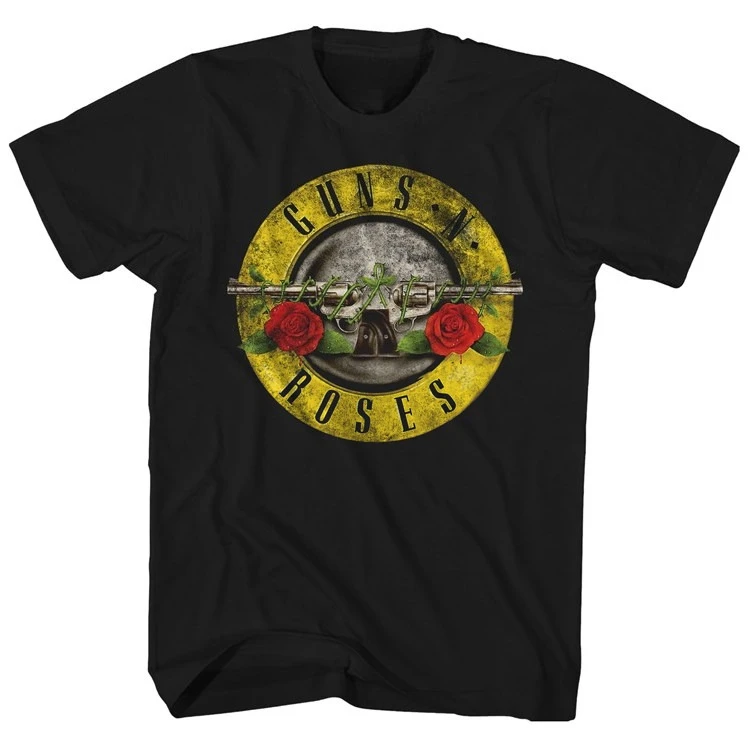 Pistol Rose Pattern Guns N 'Roses Rock Guns and Roses Band Casual T-Shirt Men's and Women's Luxury Band Brand Top