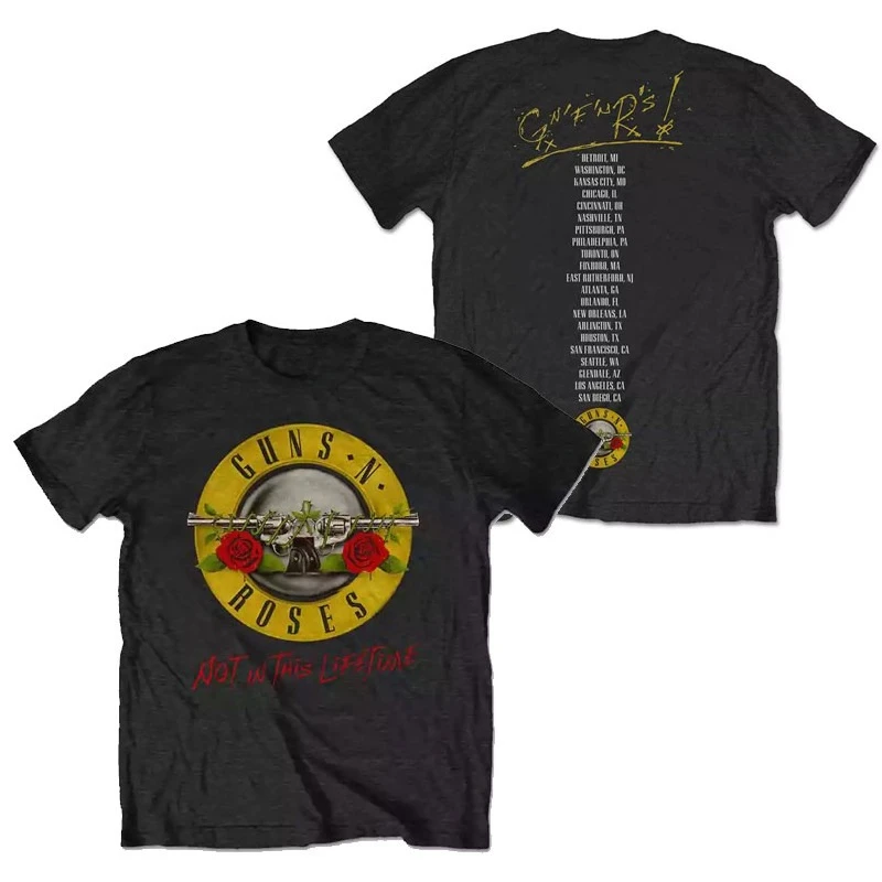 Pistol Rose Pattern Guns N 'Roses Rock Guns and Roses Band Casual T-Shirt Men's and Women's Luxury Band Brand Top