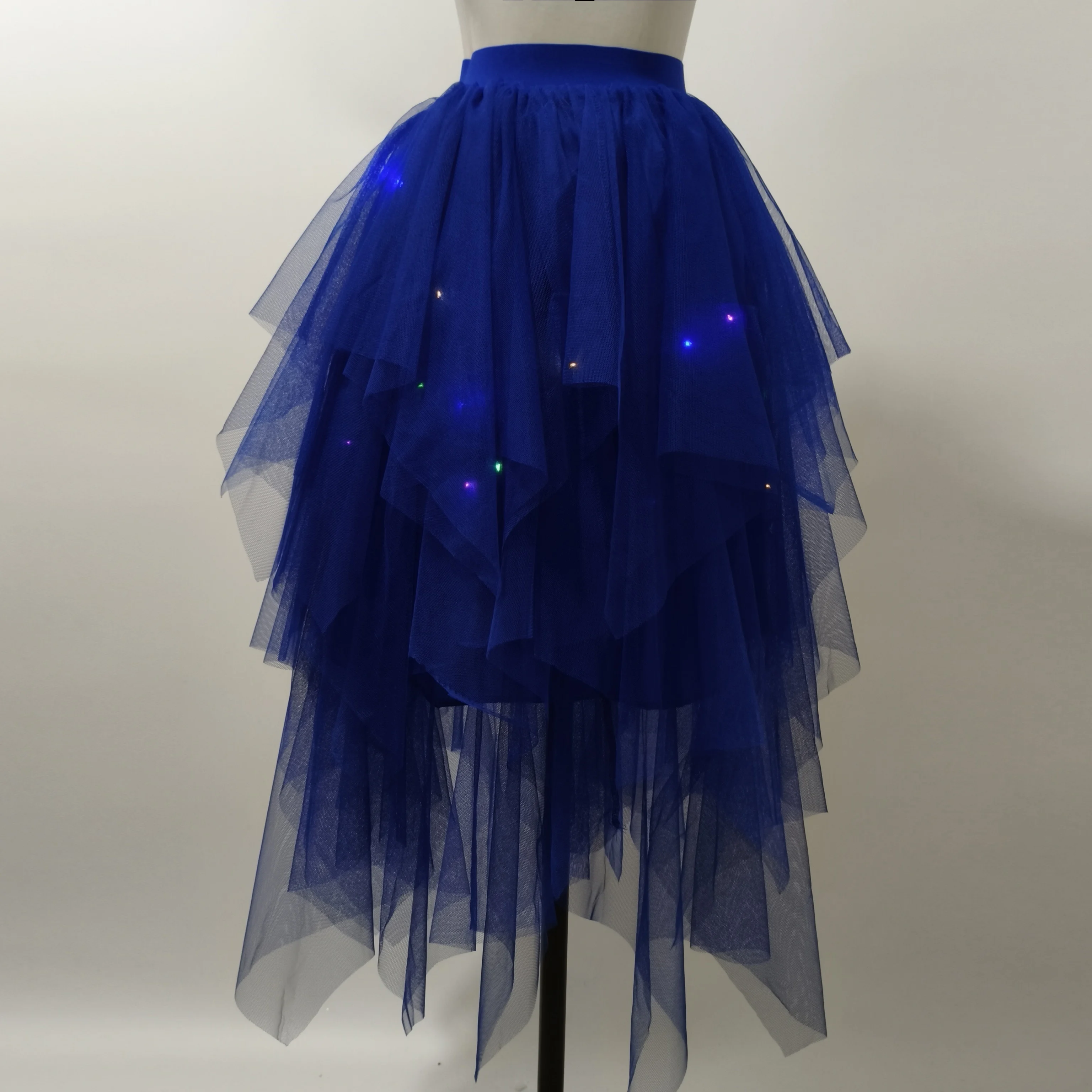 Adult Fluffy Tulle Tutu Skirt with Colorful LED Lights, Layered Ruffled High Low Skirt for Prom Halloween Costume