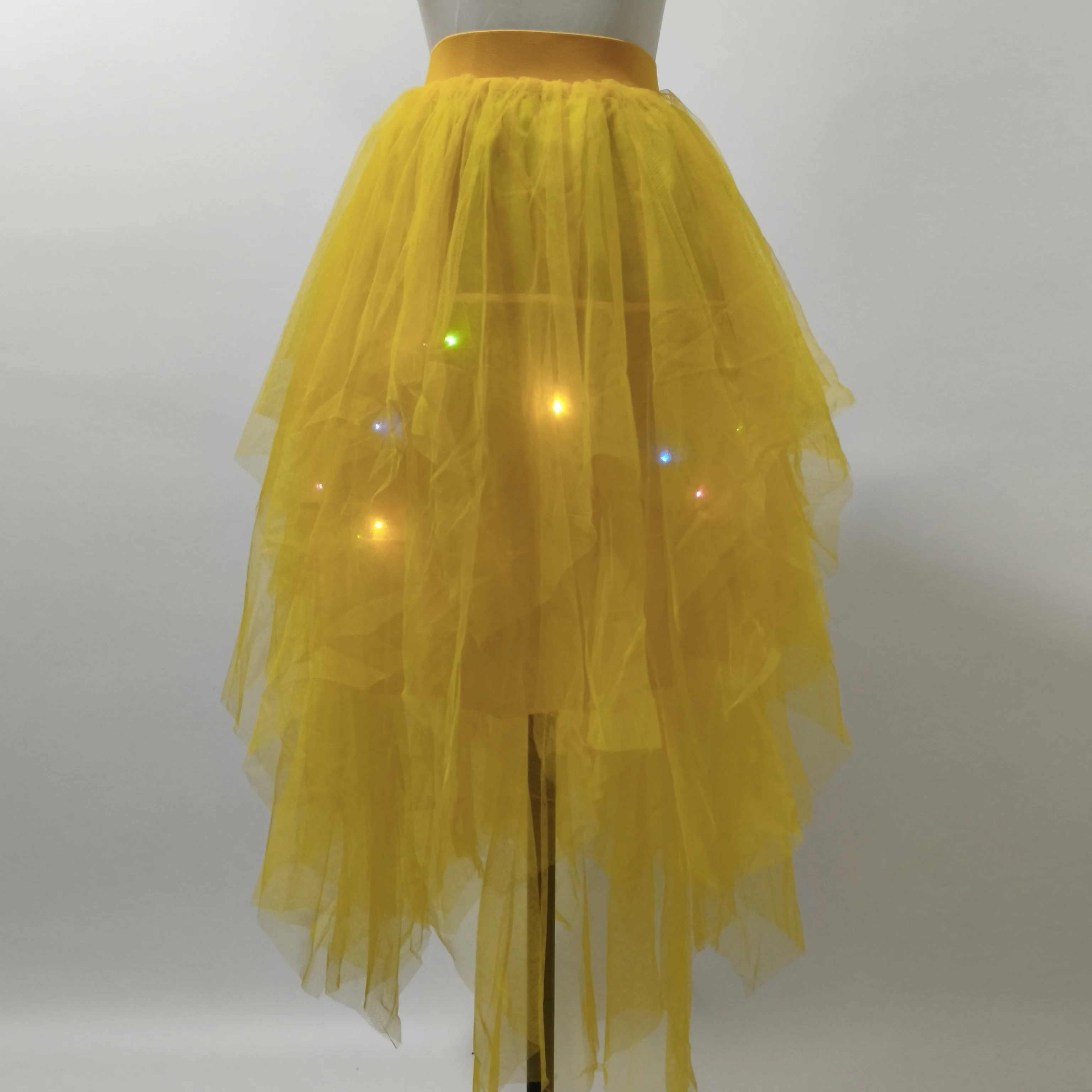 Adult Fluffy Tulle Tutu Skirt with Colorful LED Lights, Layered Ruffled High Low Skirt for Prom Halloween Costume