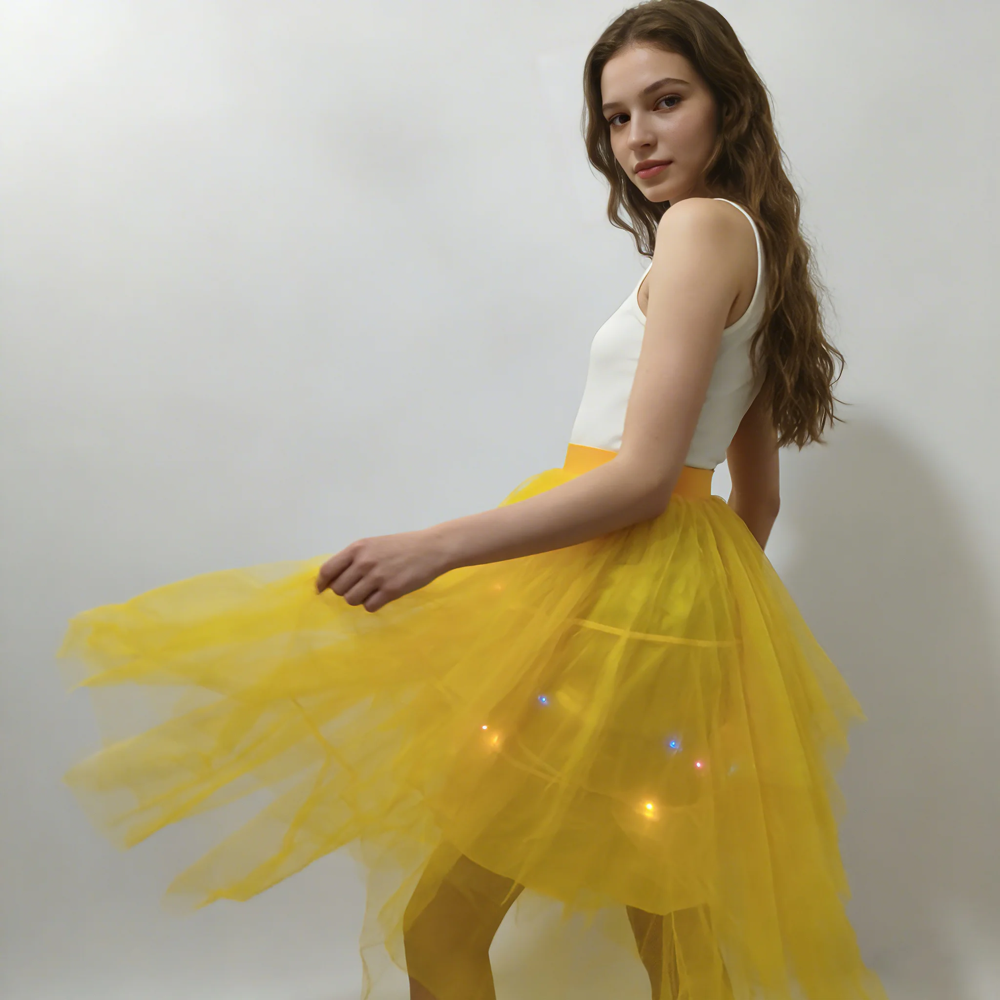 Adult Fluffy Tulle Tutu Skirt with Colorful LED Lights, Layered Ruffled High Low Skirt for Prom Halloween Costume