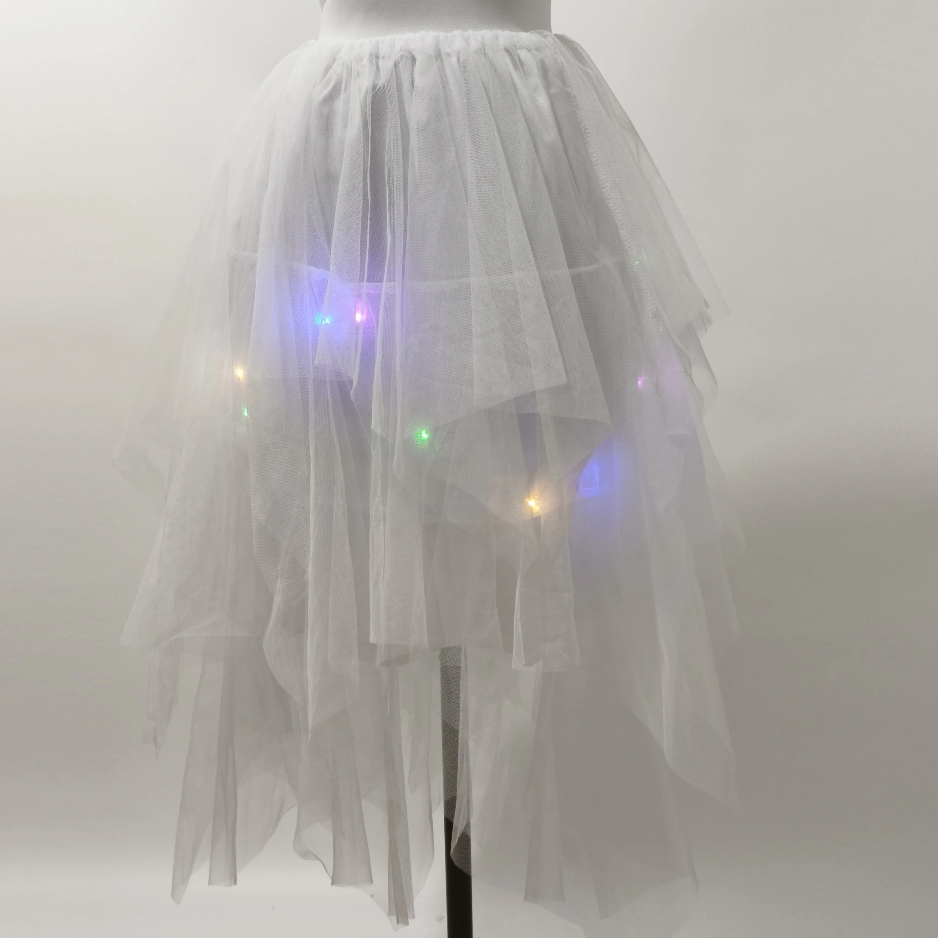 Adult Fluffy Tulle Tutu Skirt with Colorful LED Lights, Layered Ruffled High Low Skirt for Prom Halloween Costume