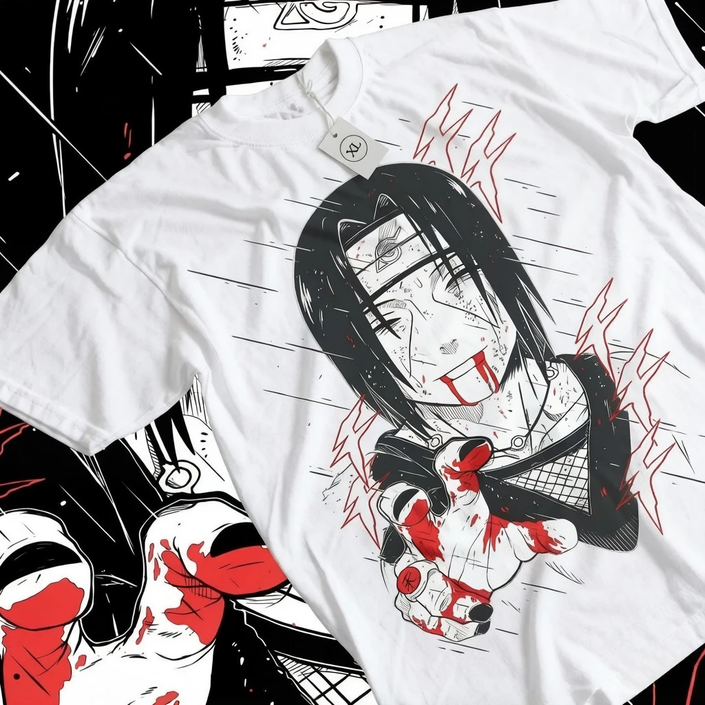 Naruto Summer New Uchiha Bloodline Anime Printed T-shirt Men's Cotton Neutral Casual Family Set Short T-shirt Top