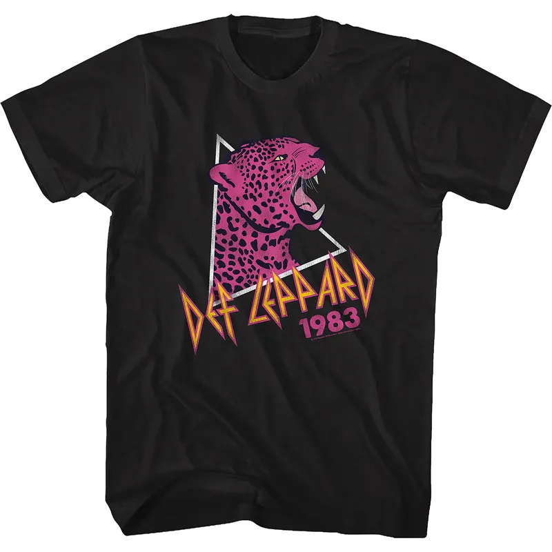 New 1980s Def Leppard Men's T-shirt with Leopard Pattern Directly Sprayed