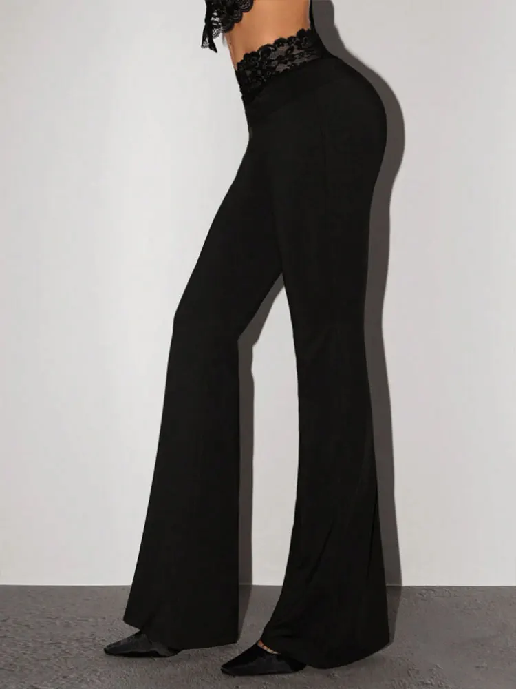Women's Elegant Sexy Straight Pants Lace Waist Design Highlight Curves Suitable For Daily Commute Office Dating Occasions Wear
