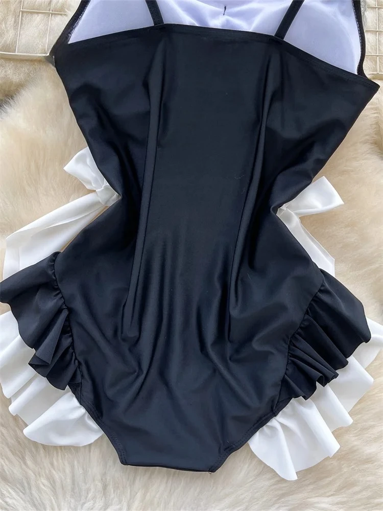 Sexy Comfortable Body Dress with Small Fly Sleeves Bow Tie Cinching Ruffles Cute Strap Design for Women Fashion