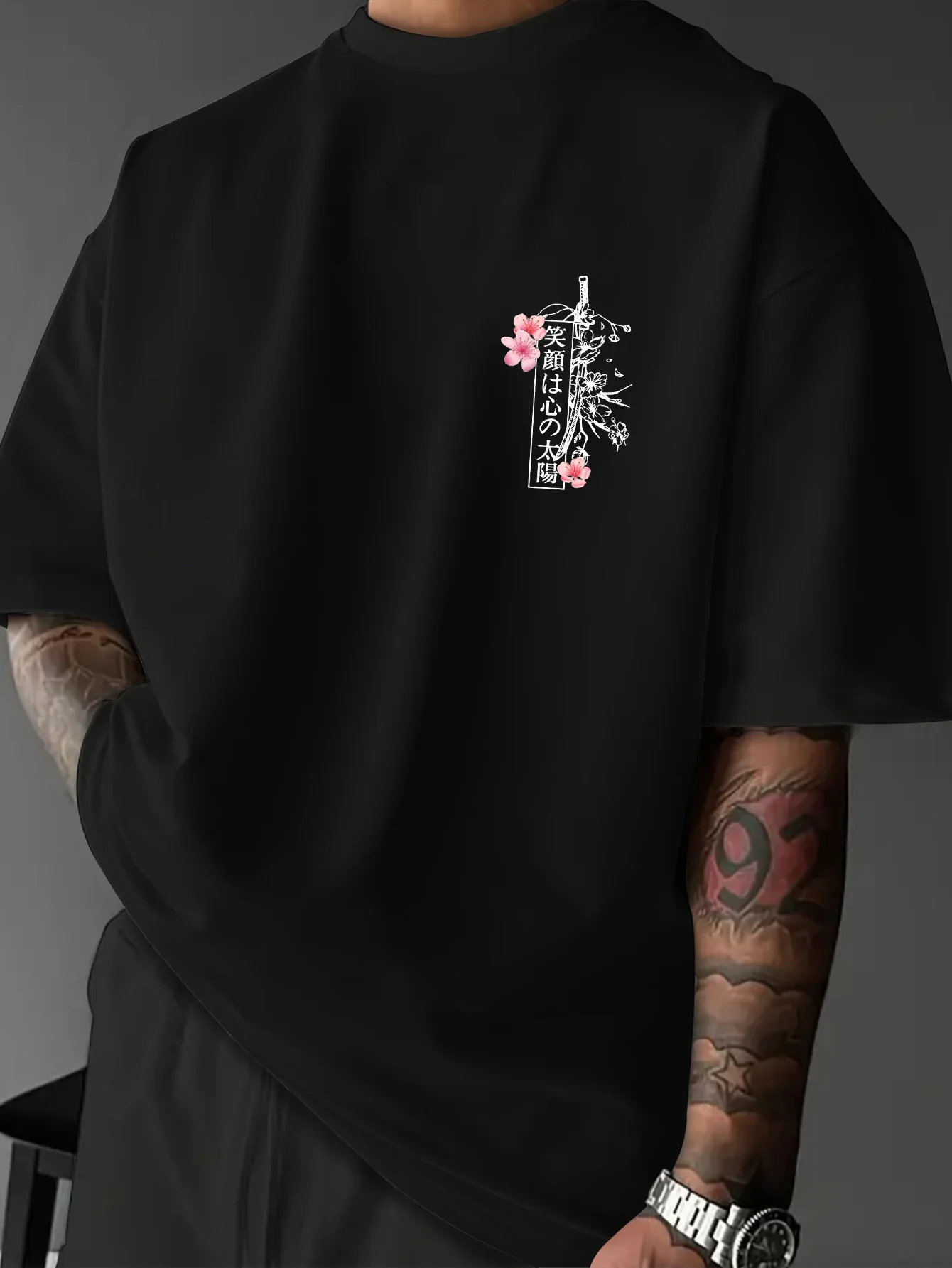 Summer Double Golden Carp Bushido Print Men's Round-neck T-shirt Japanese Cool Culture Style Short Sleeve Casual Daily Wear