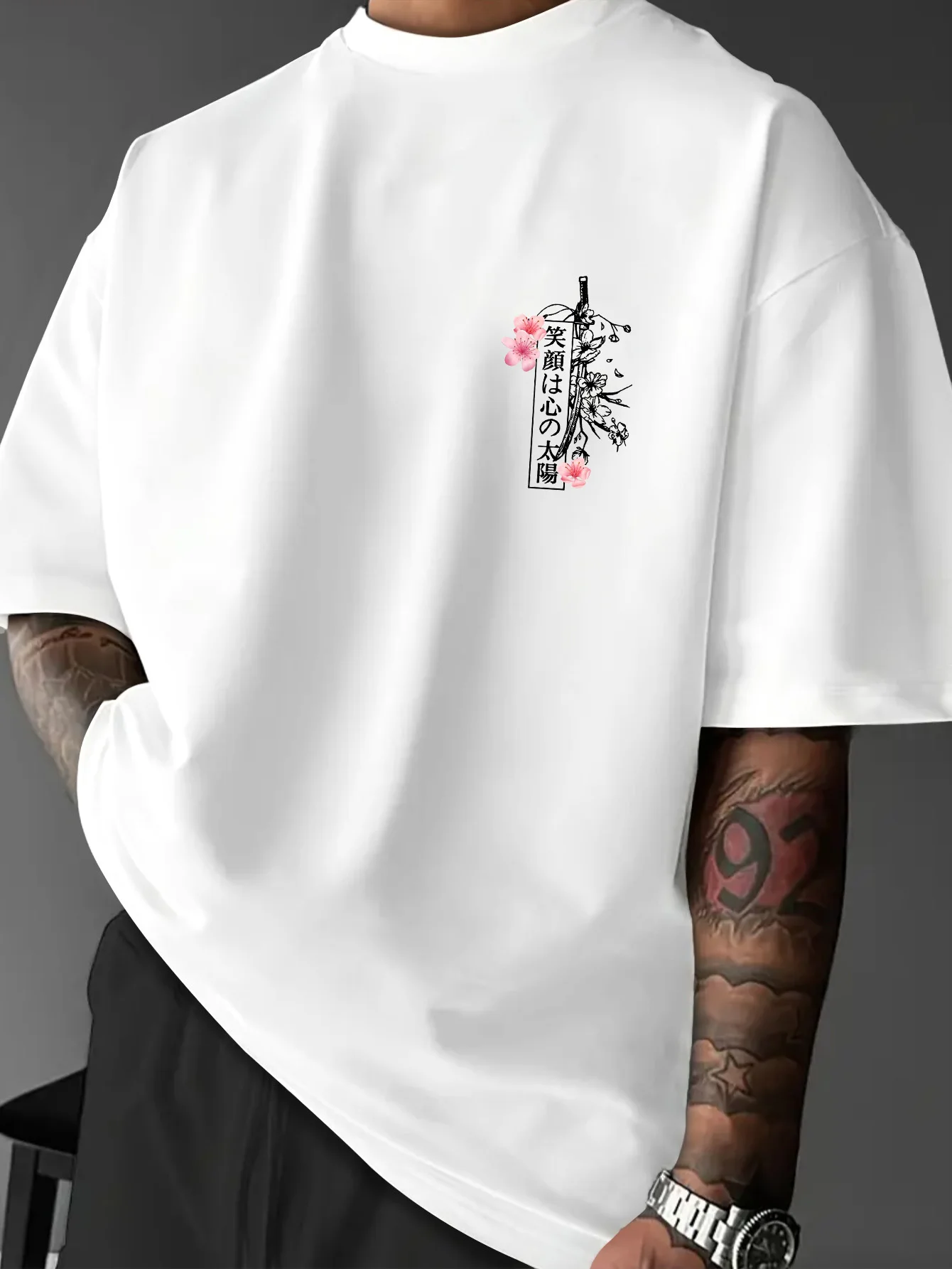 Summer Double Golden Carp Bushido Print Men's Round-neck T-shirt Japanese Cool Culture Style Short Sleeve Casual Daily Wear