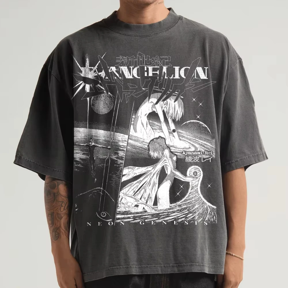 Neon Genesis Evangelion Value RV No1 LD Printed T-shirt Men's and Women's Washed T-shirt High Quality Vintage Cotton T-shirt Top