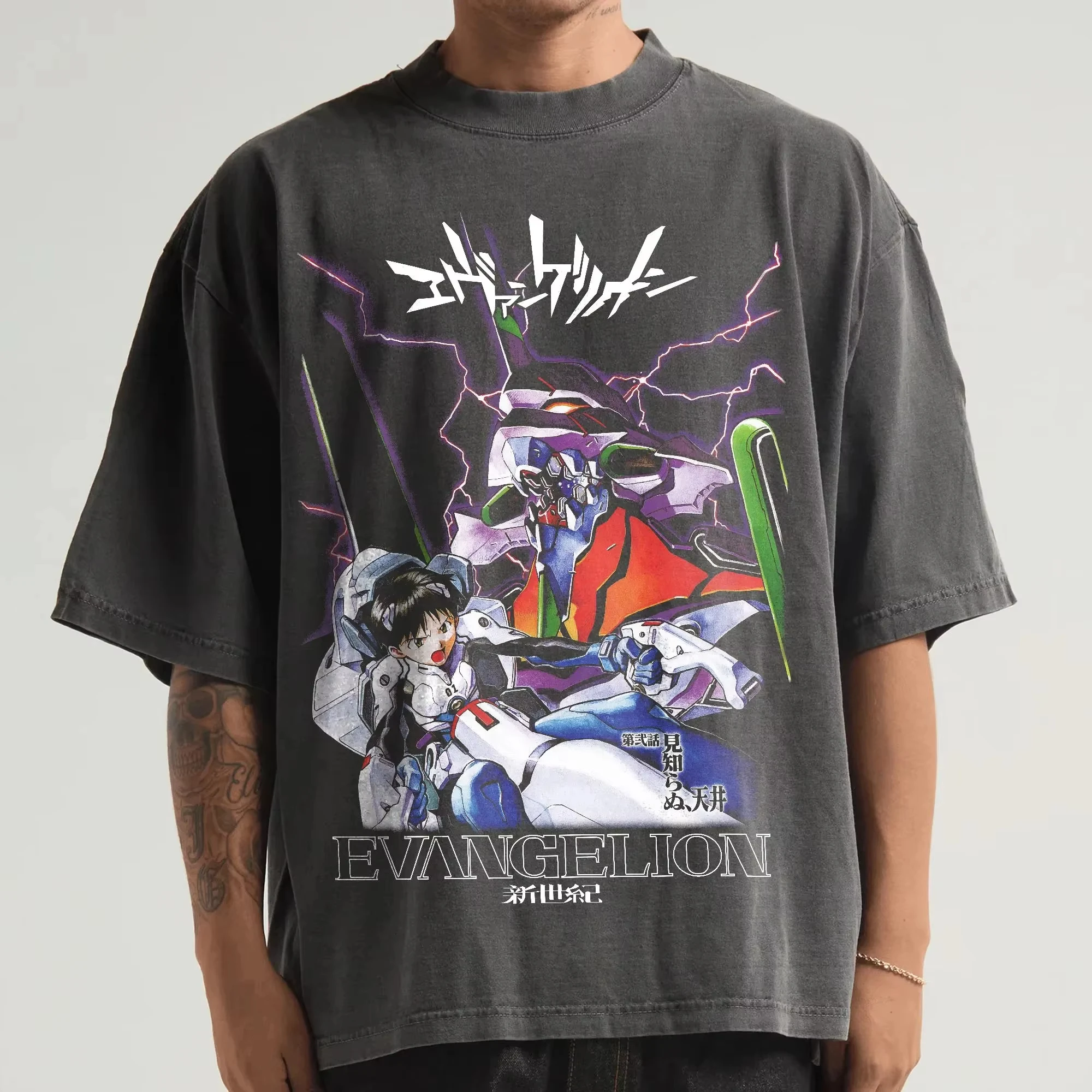 Neon Genesis Evangelion Value RV No1 LD Printed T-shirt Men's and Women's Washed T-shirt High Quality Vintage Cotton T-shirt Top