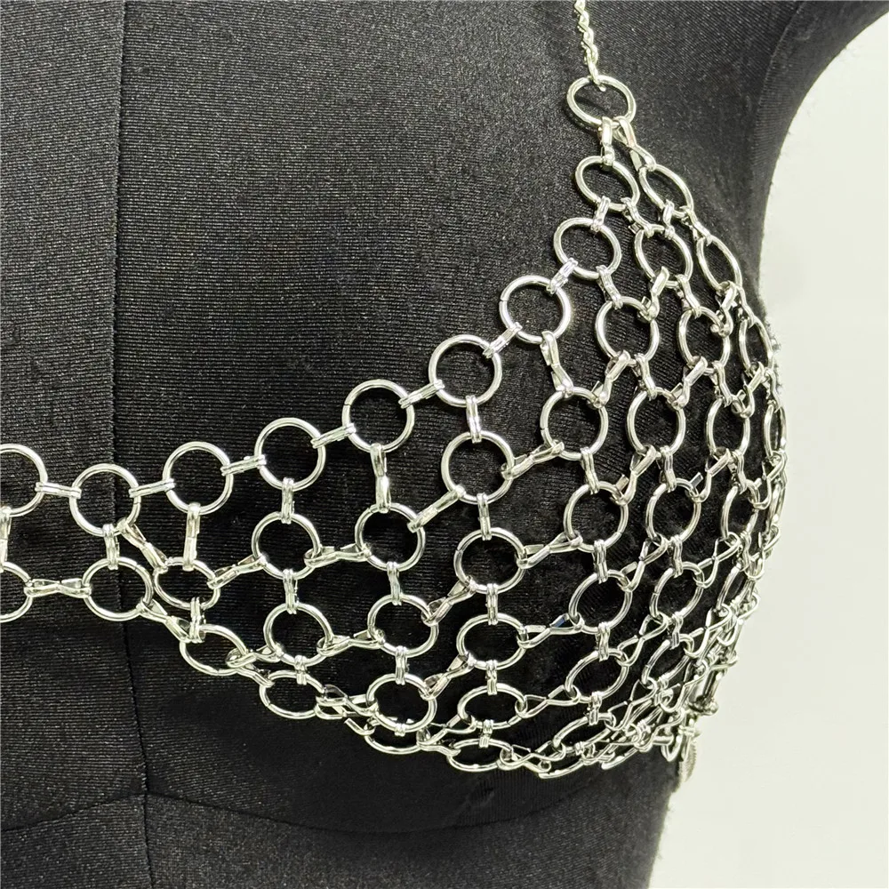 Chic Metal Chain Design Women Camisole Sexy Hollow Out V Neck Backless Halter Neck See Through Tank Top Rave Festival Crop Top