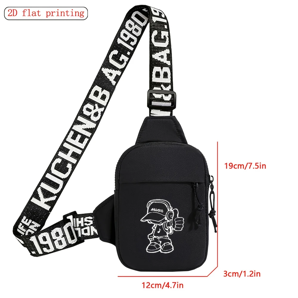 Men's Fashion Chest Bag Solid Color Music Boy 2D Print Suitable for Daily Commuting Outdoor Travel Mobile Bag Waist Bag