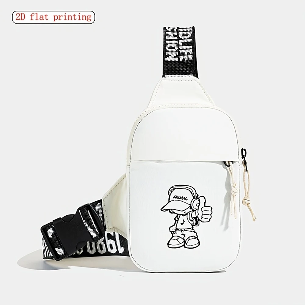 Men's Fashion Chest Bag Solid Color Music Boy 2D Print Suitable for Daily Commuting Outdoor Travel Mobile Bag Waist Bag