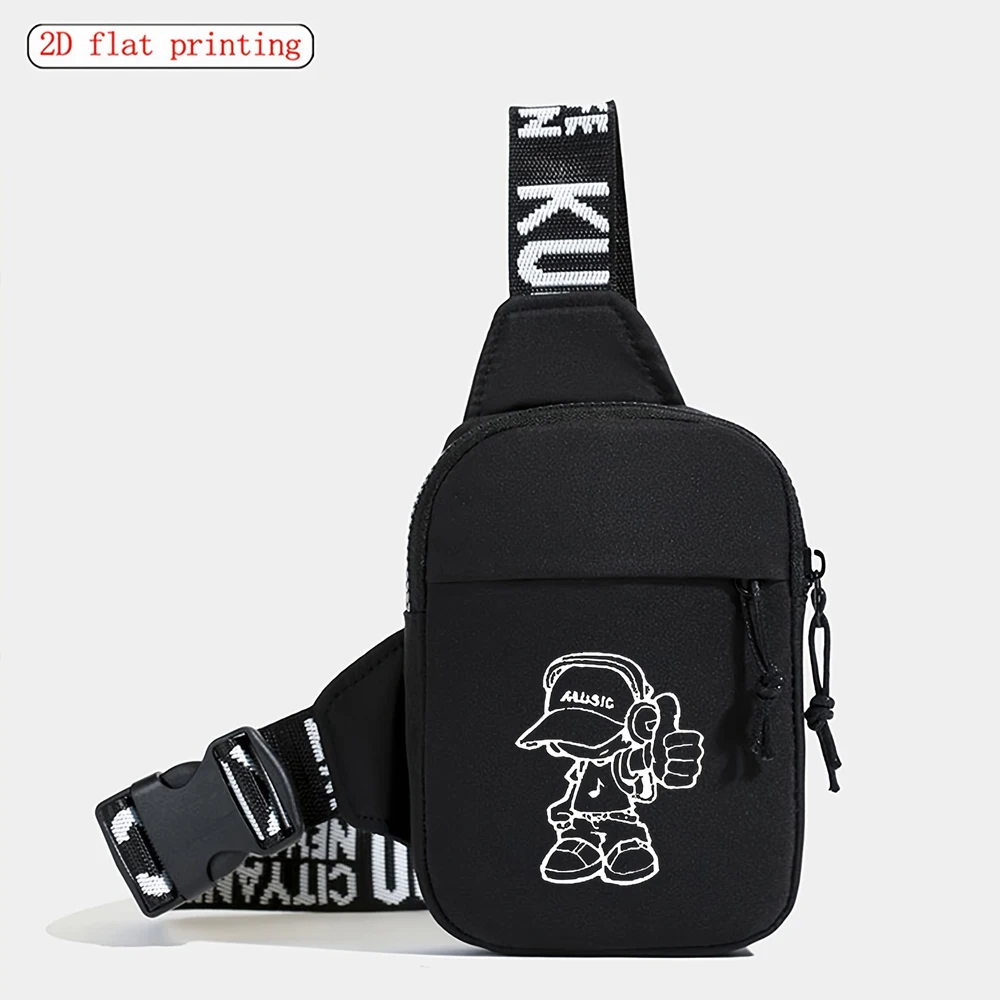 Men's Fashion Chest Bag Solid Color Music Boy 2D Print Suitable for Daily Commuting Outdoor Travel Mobile Bag Waist Bag