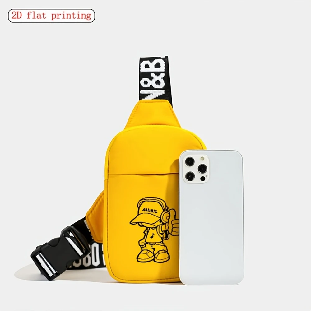 Men's Fashion Chest Bag Solid Color Music Boy 2D Print Suitable for Daily Commuting Outdoor Travel Mobile Bag Waist Bag