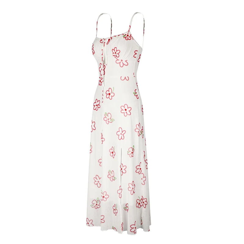 Women Sling Maxi Dresses Summer New Streetwear Fashion Lace-up Split Pink Sexy Print Dress Lady Backless Knitted Dress Clothing