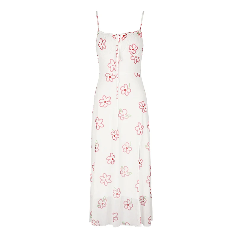 Women Sling Maxi Dresses Summer New Streetwear Fashion Lace-up Split Pink Sexy Print Dress Lady Backless Knitted Dress Clothing