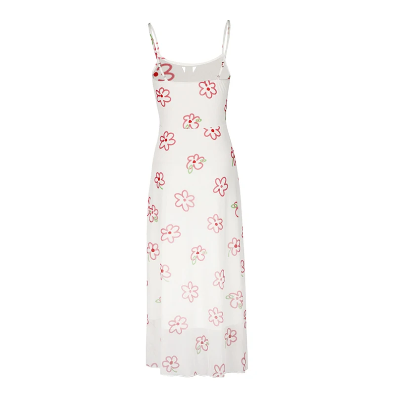 Women Sling Maxi Dresses Summer New Streetwear Fashion Lace-up Split Pink Sexy Print Dress Lady Backless Knitted Dress Clothing