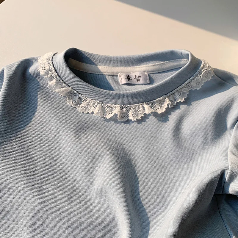 Clothes Sweet Lace Neck Clothing Tops 1 to 6 Years Short Sleeved T-shirt Korean Girls Summer