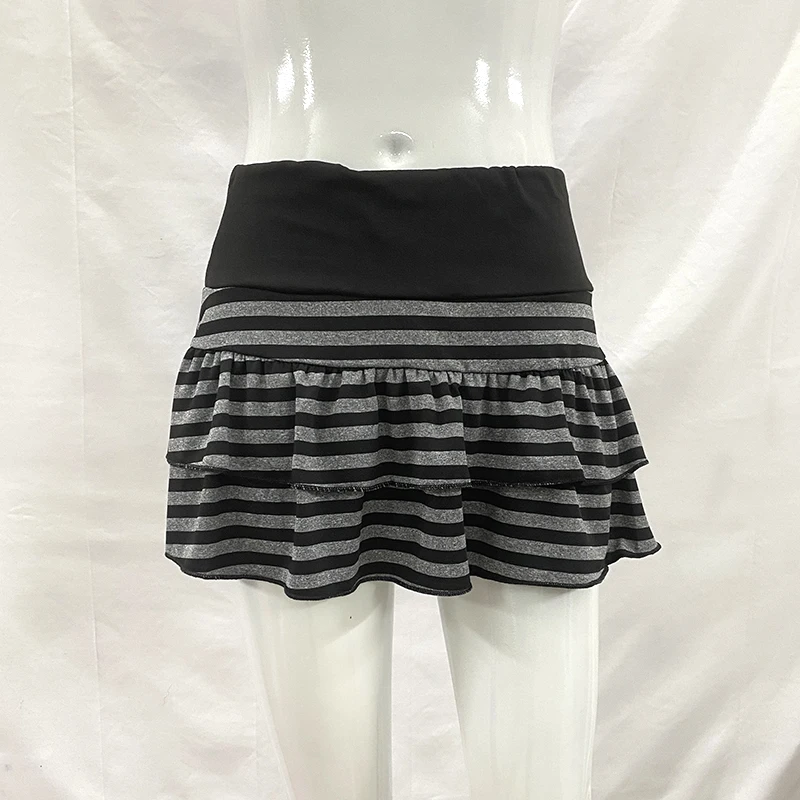 Spring Y2K Japanese Korean Sweet Style Short Skirt Trend Sexy Fashionable Striped Contrasting A-Line Skirt for Women