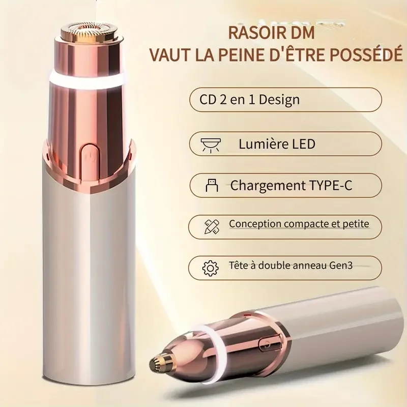 2-in-1 Facial and Eyebrow Trimmer: A Rechargeable Painless Facial Eyebrow Shaver for the Face, Lips, and Body