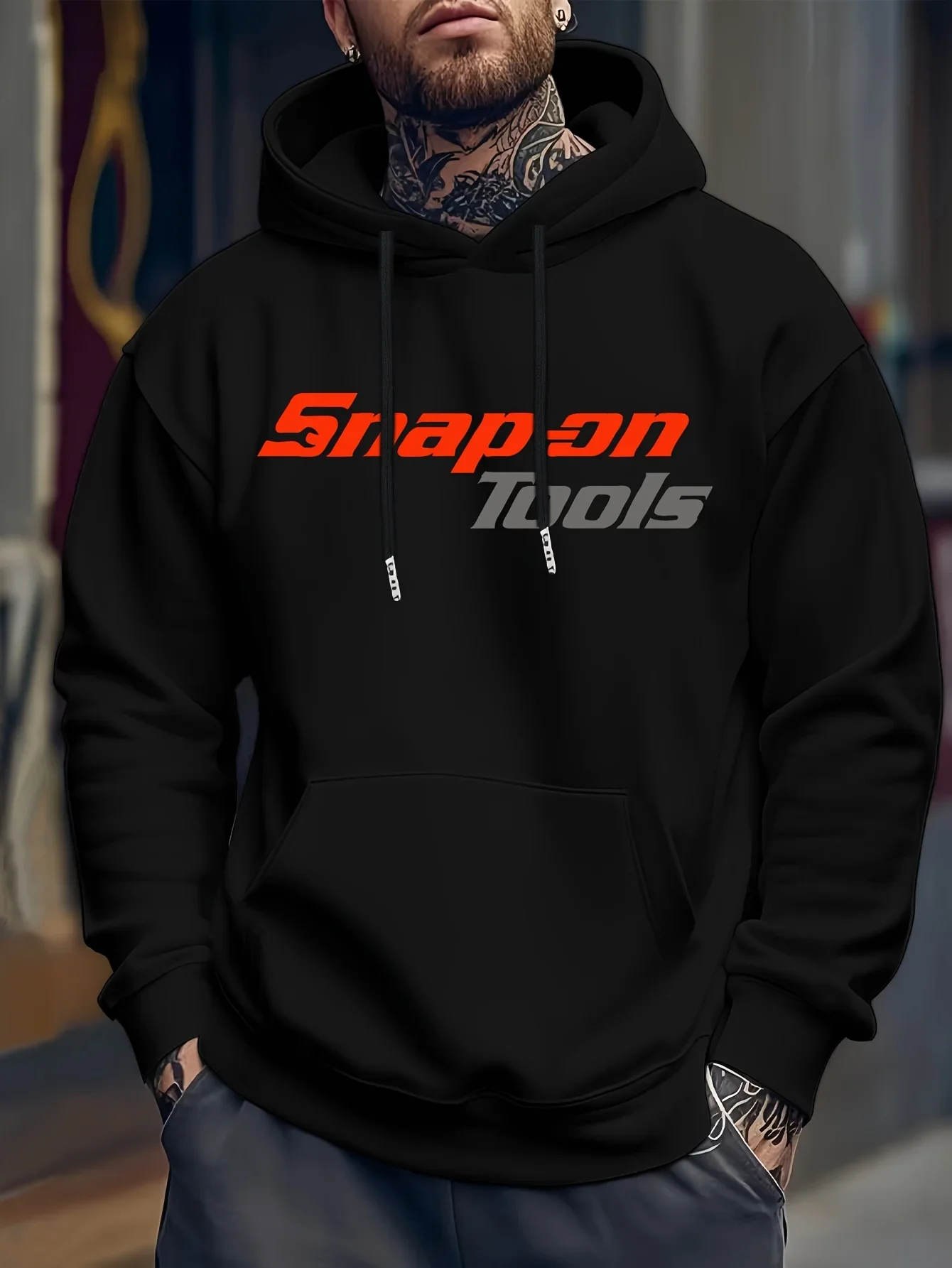 2026 Men's Casual Hoodie with Eye-catching Pattern "SNAP ON TOOLS" Regular Style Hoodie