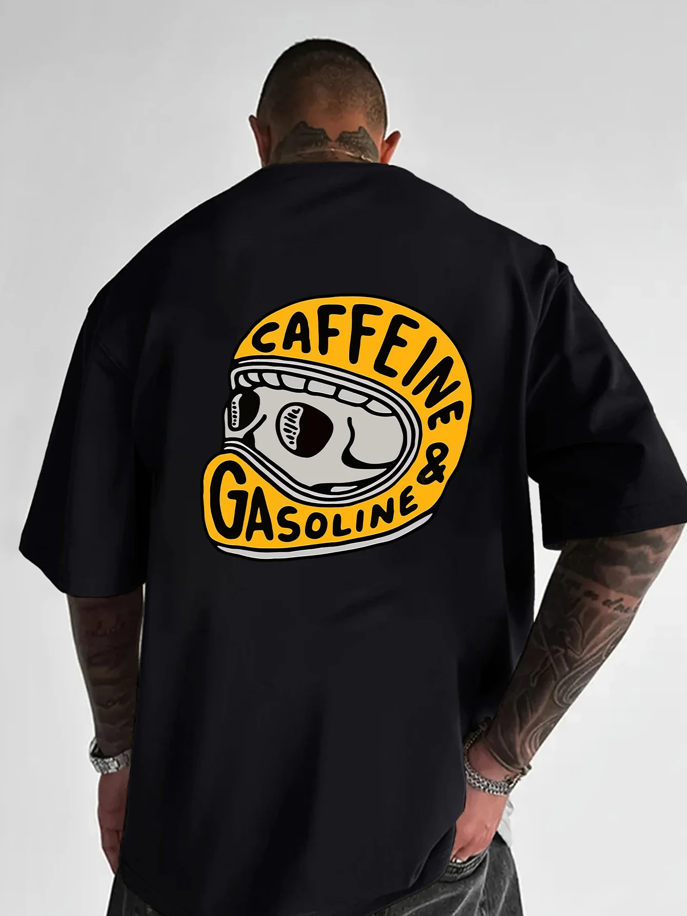 Motorcycle Skeleton Men's T-shirt Large Cotton Short Sleeve Top Summer Street Wear