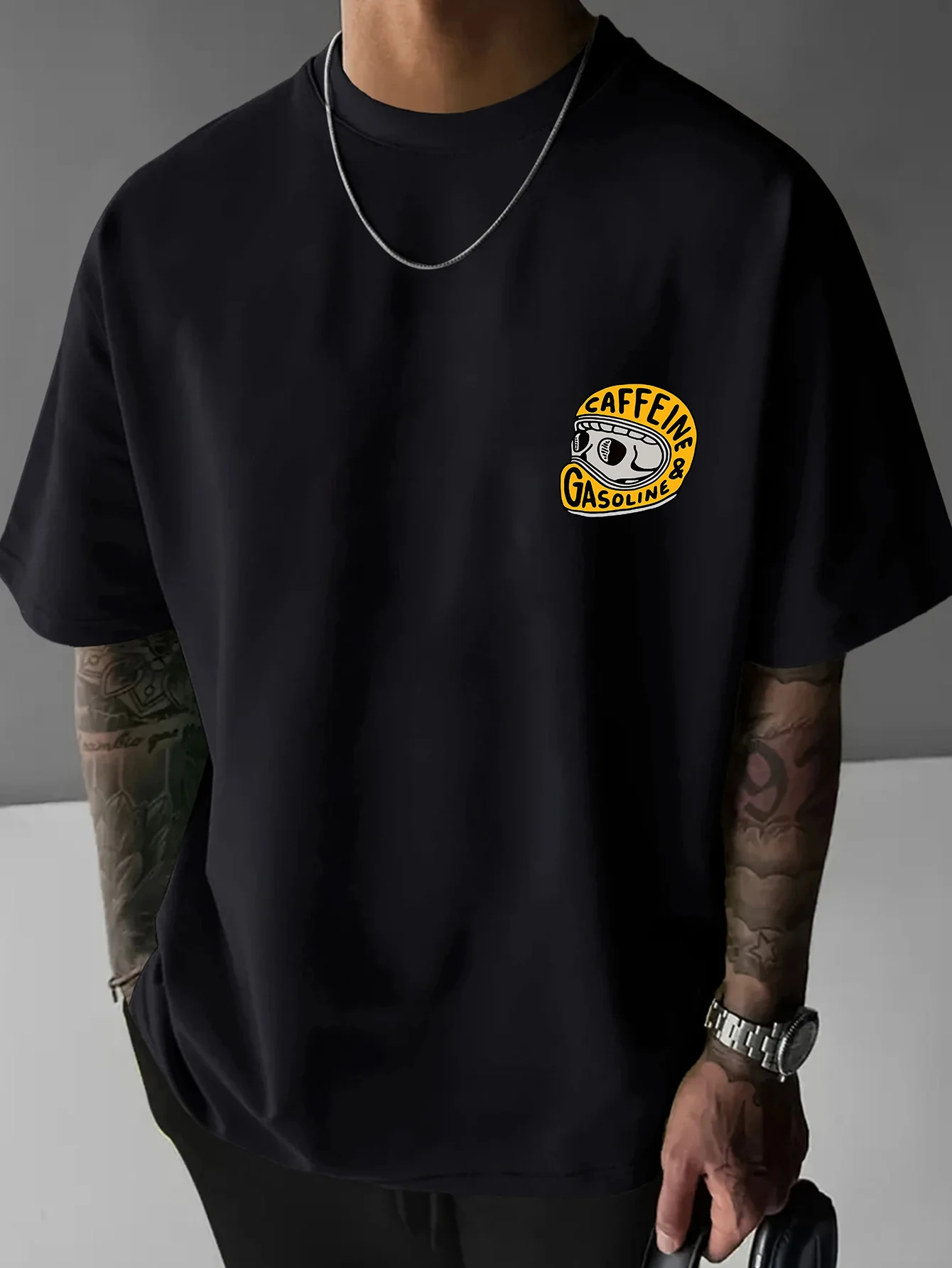 Motorcycle Skeleton Men's T-shirt Large Cotton Short Sleeve Top Summer Street Wear