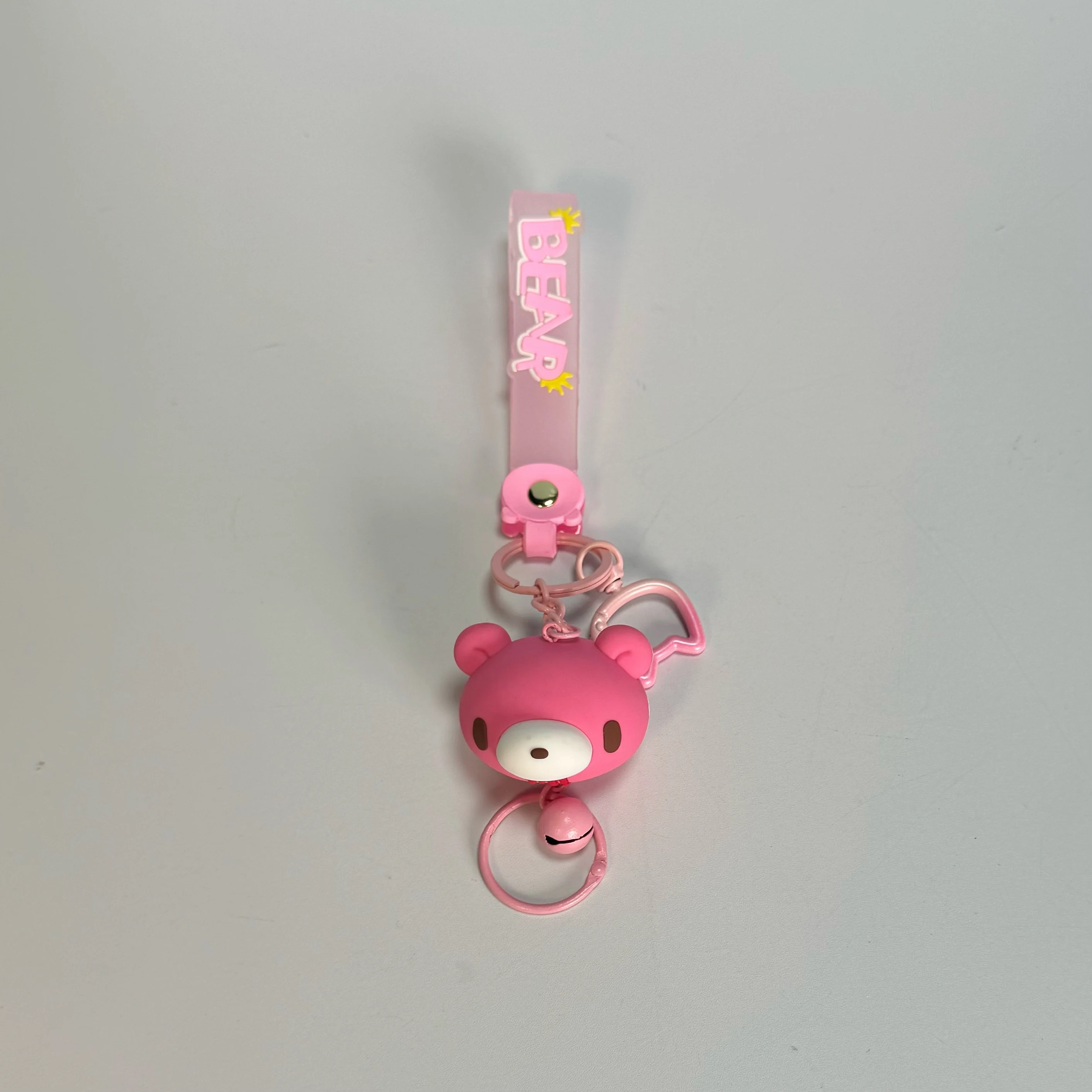 Cute Pink Bear Keychain with Bell & Wrist Strap – Kawaii Bag Charm for Daily Decor & Gift